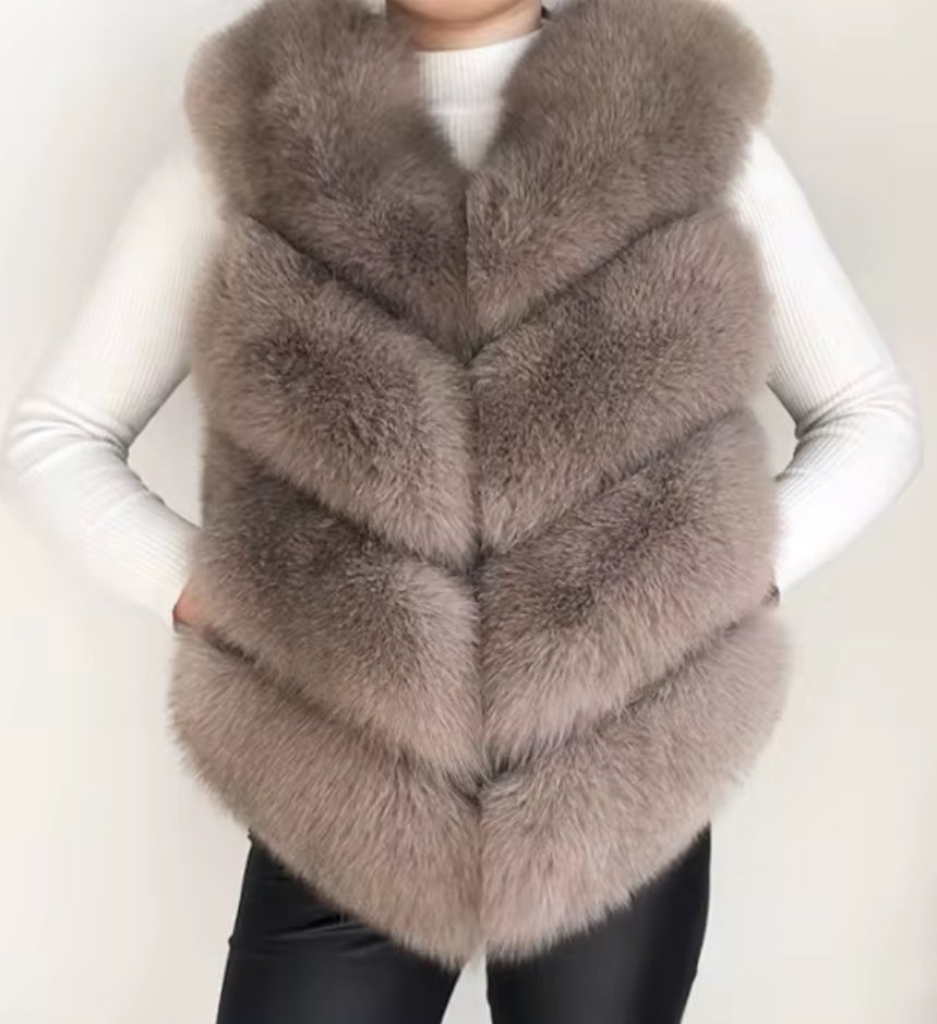 Genuine Fox Vest – Mocha V-Panel