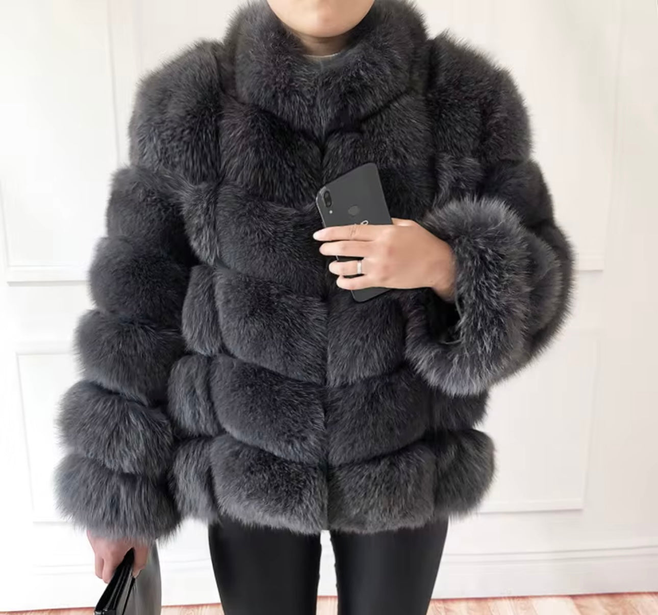 Genuine Fox Jacket – Charcoal Layer